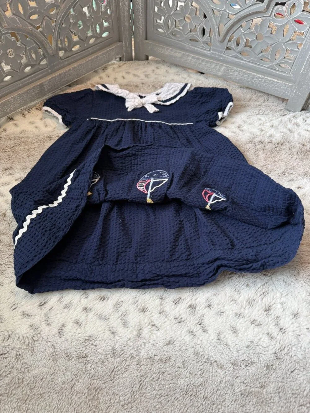 Petit Ami navy sailboat dress baby girls 24 months red white and blue nautical